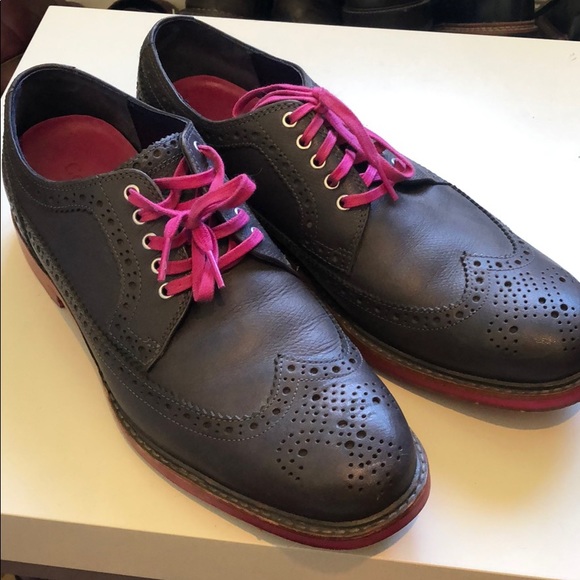 Cole Haan Grey/Fuschia Brogue Wingtip Dress Shoes - Picture 1 of 5